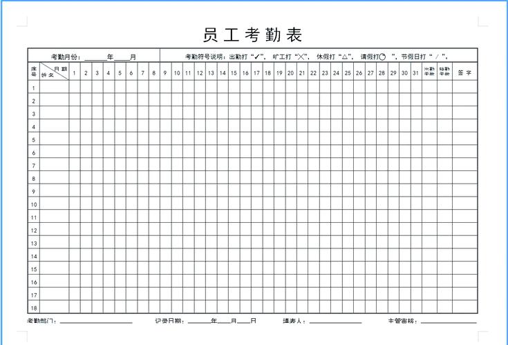 考勤表模板免费
