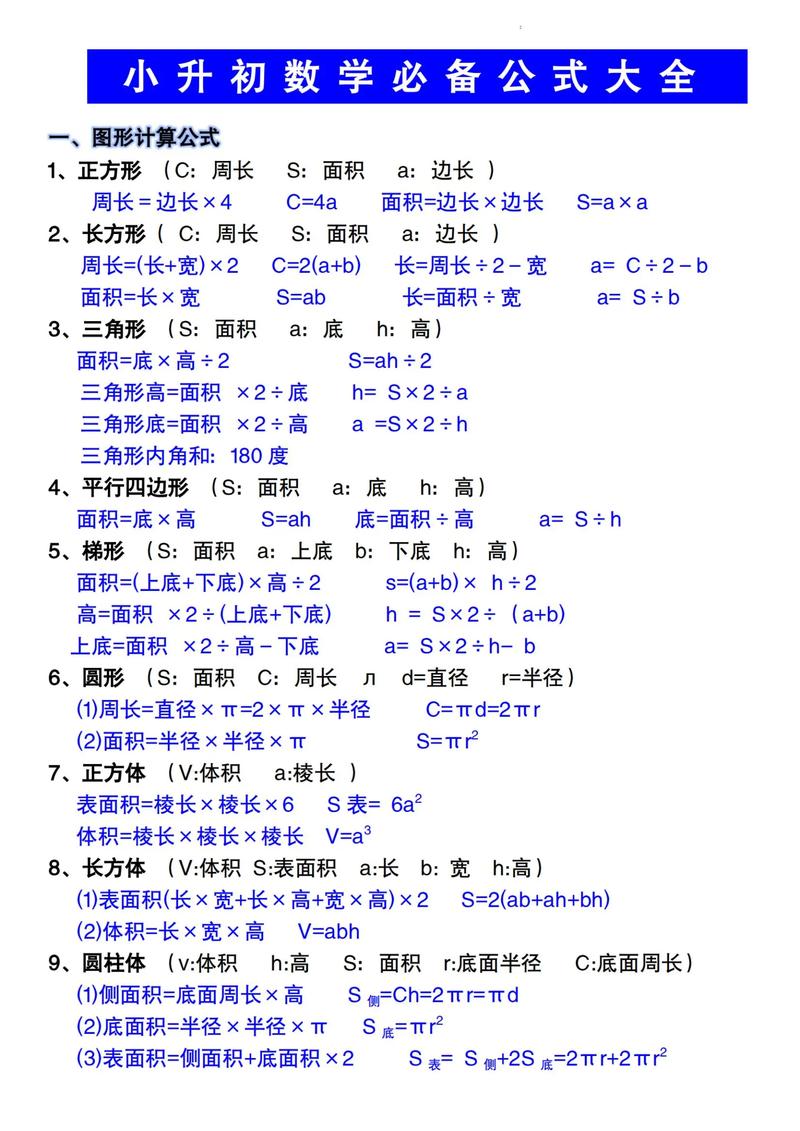 小学数学必背公式全集打印版