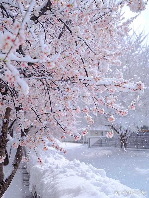 初雪樱花