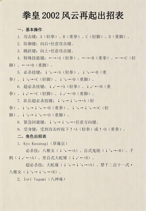 拳皇2002技能出招表摇杆